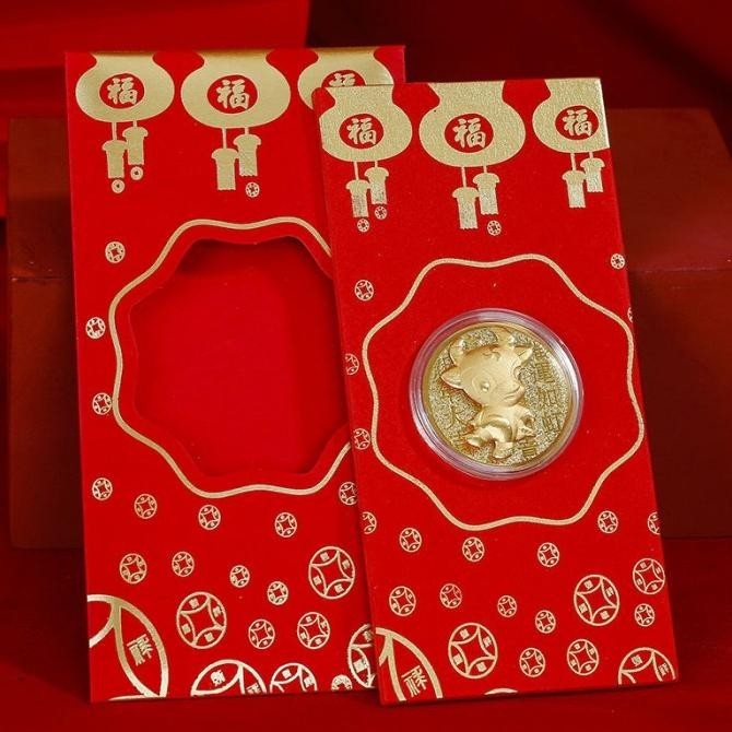 

Angpao Emas 2021 Shio Kerbau Model A / Angpao berlapis emas au999