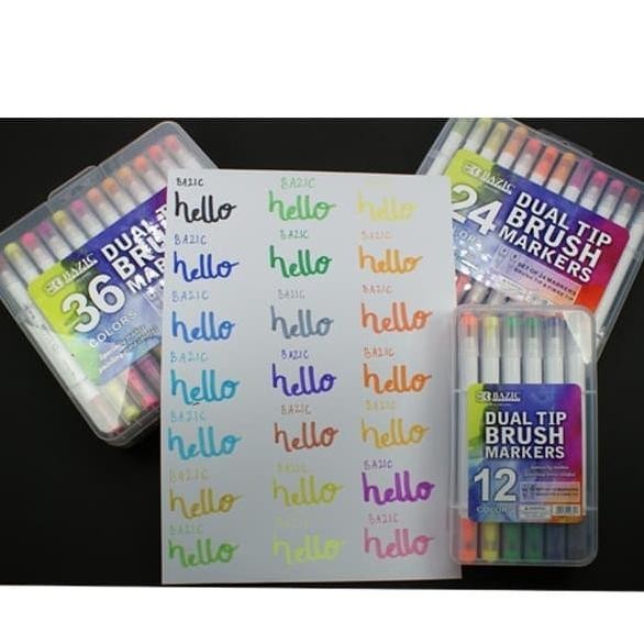 

Bazic 24 Colors Dual Tip Brush Markers - Spidol 24 Warna