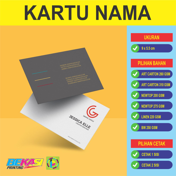 

Cetak Kartu Nama 2 Sisi Full Color Laminasi Dove / Glossy