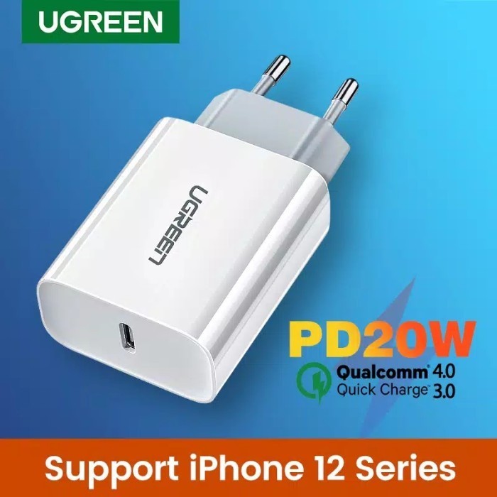 Ugreen 20W Kepala Adaptor Charger Iphone 12 Port Usb Type C Pd Fast
