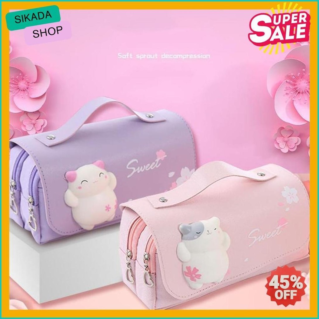 

Kartun Tas Pensil Dekompresi/Kapasitas Besar Siswa Sekolah Dasar Tas Pensil Multifungsi Dekompresi/Super Cute Girl Heart 3D Net Red Pencil Bag (Lagi Viral)