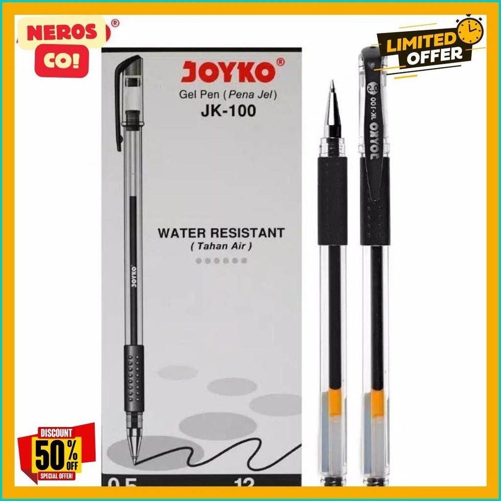 

(12Pc) Gel Pen Pulpen Pena Joyko Jk-100 Black 0.5 Mm/Pen Joyko (Lagi Diskon)
