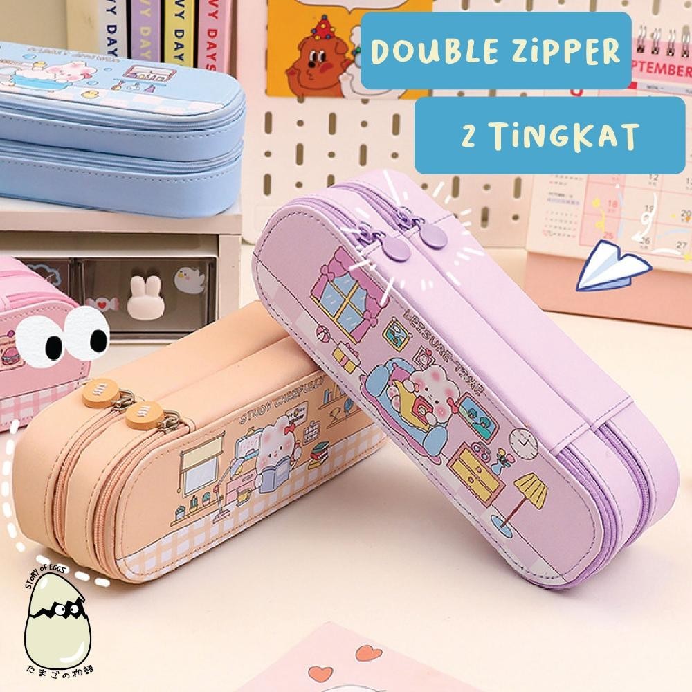 

Tempat Pensil Kotak Pensil 2 Layer Korean Style Pensil Case L Chibi Cute Pencil Case / Korean Style Kotak Tempat Pensil Besar Dengan Resleting / Muat Banyak / Big Capacity With Zipper (Lagi Rame)