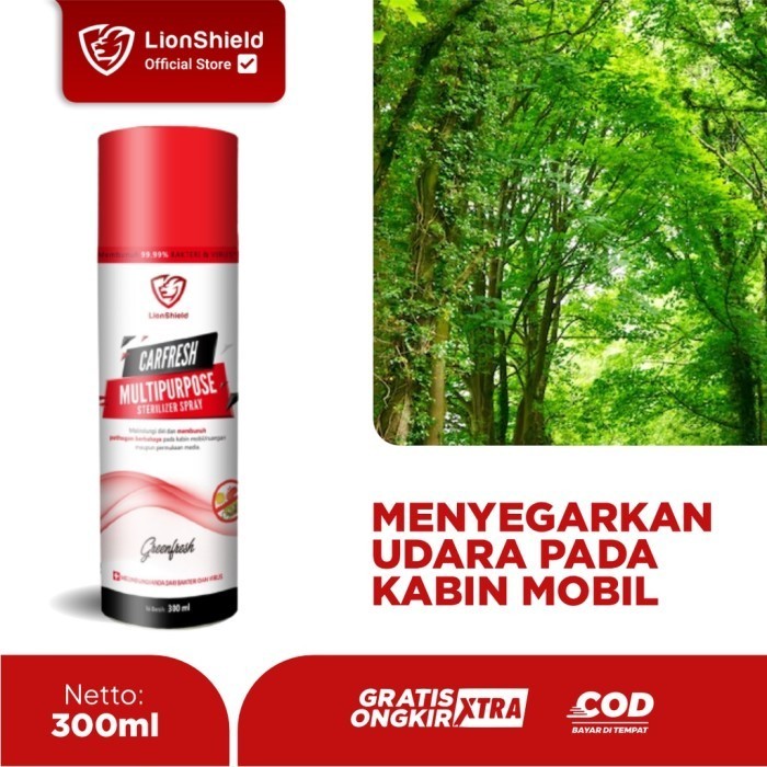 Ready (GKC5) LIONSHIELD SPRAY PARFUM PEWANGI MOBIL ANTI BAKTERI 300ML GREEN