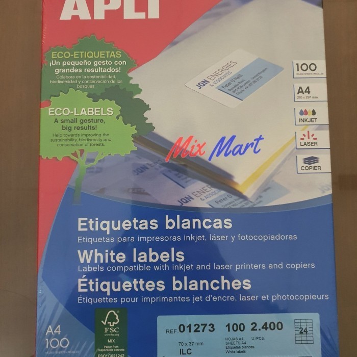 

Apli Label Computer Paper RA 01273 isi 100 lembar / 2400 stiker
