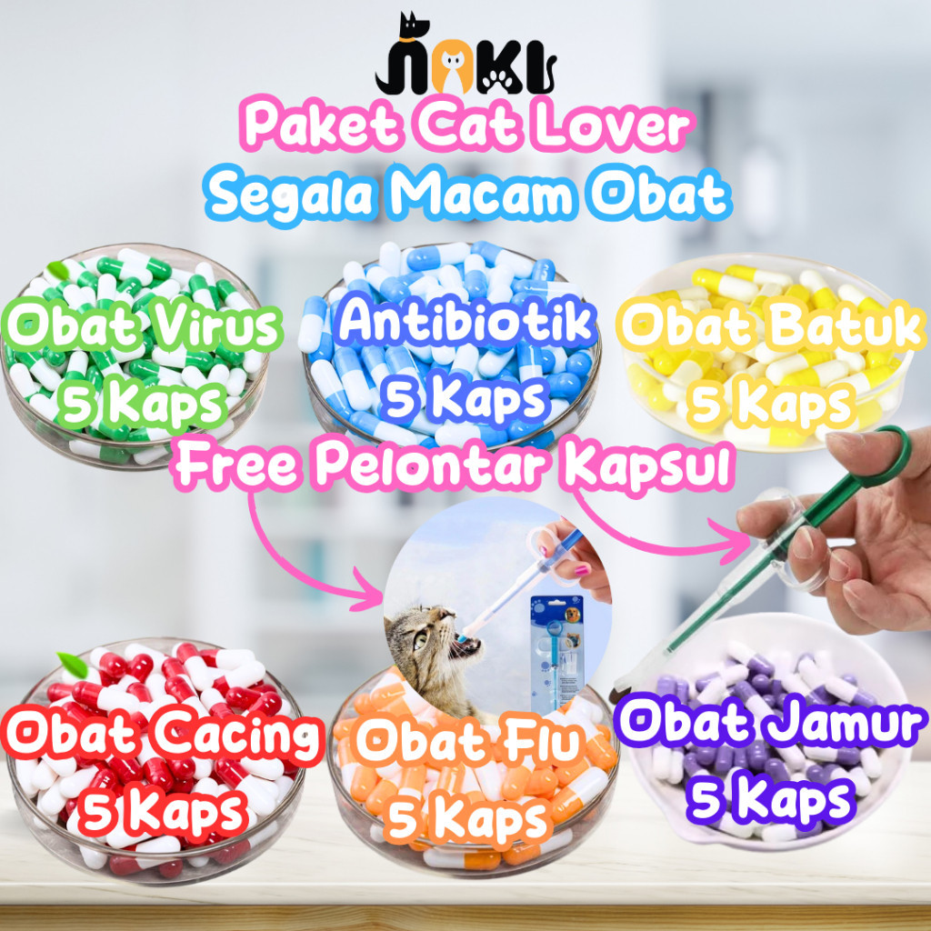 [GROSIR] PAKET OBAT KUCING & ANJING FREE PELONTAR OBAT ISI 5 KAPSUL OBAT VIRUS + ANTIBIOTIK + BATUK 