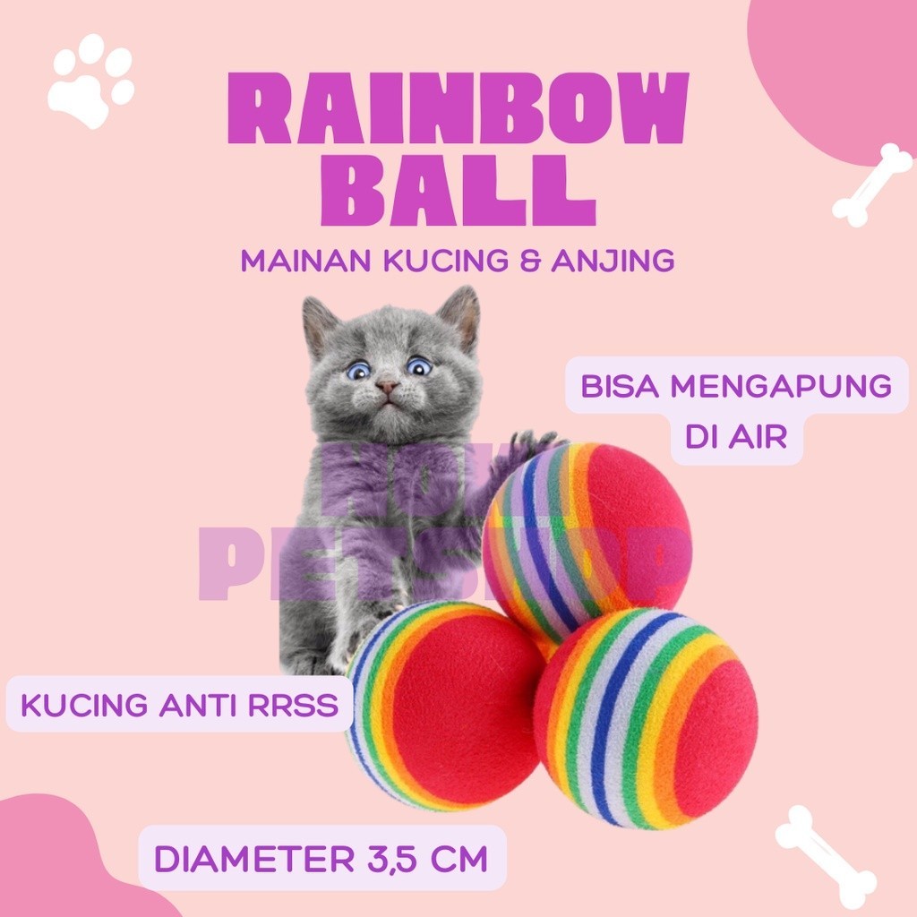 [GROSIR] RAINBOW BALL MAINAN KUCING ANJING BOLA ANTI STRES BERGERAK JENNIE IKAN BERGERAK TIKUS BULU 