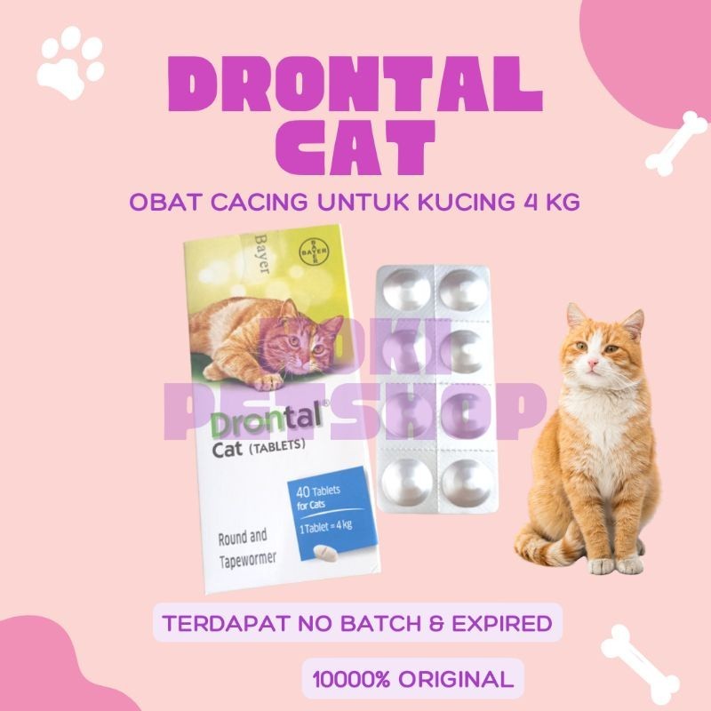 [BISA COD] DRONTAL CAT OBAT CACING UNTUK KUCING | ORIGINAL 1 STRIP ASLI ADULT CAT KITTEN TABLET MURA