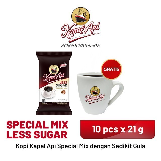 

Kapal Api Special Mix Less Sugar 1 Pack (10 X 21 Gr) Free Mug