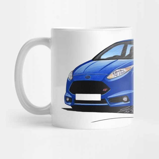 Mug Kopi Seni Mobil Karikatur Ford Fiesta ST (Mk7). Ford Fiesta ST (Mk7) Caricature Car Art Coffee M