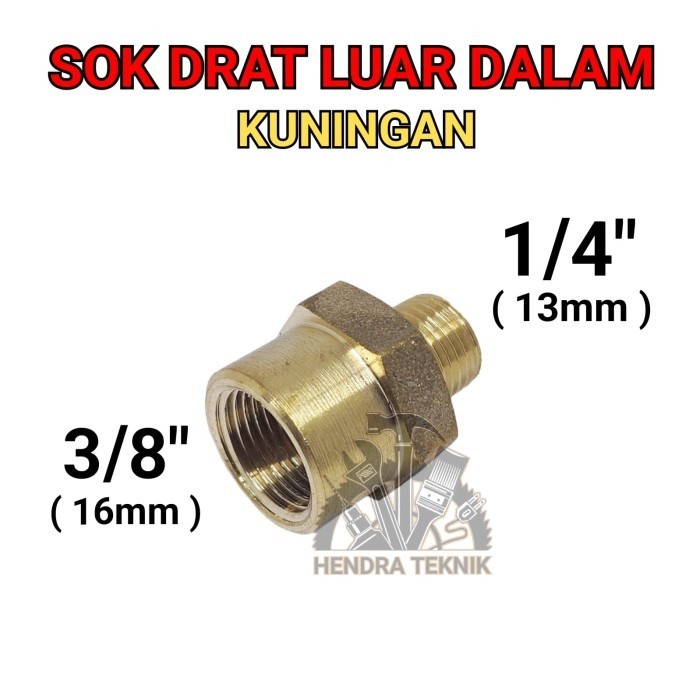 Sok Drat 3/8" X 1/4" Sock Drat Luar Dalam 16Mm X 12Mm Kuningan Nepel Star