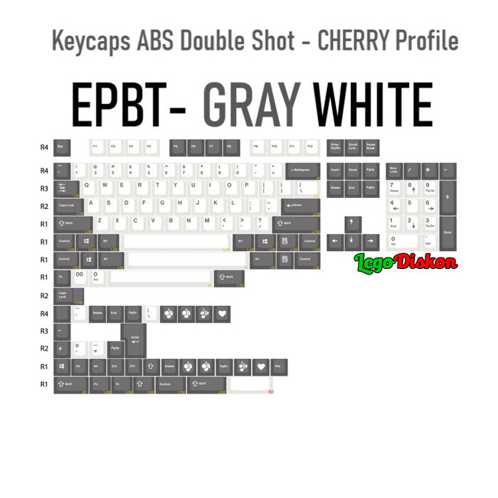 EPBT GRAY WHITE - EnjoyPBT Keycaps ABS Double Shot Cherry Profile