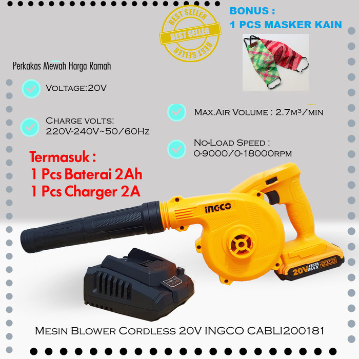 INGCO 20V BLOWER CORDLESS POWER SHARE - MESIN TIUP BLOWER BATERAI