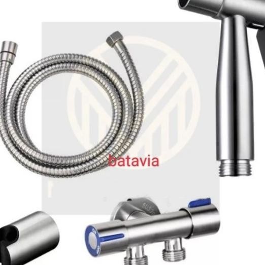Paket Jet Shower Stainles + Stop Kran 2 Cabang On Off/Shower Kloset