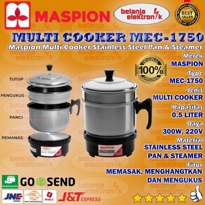 Maspion Multi Elektrik Cooker Mec 1750 Panci Listrik 0.5 Liter