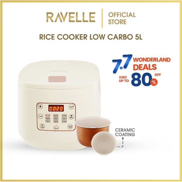 Ravelle Digital Rice Cooker Low Carbo 5L- Penanak Nasi - Low Watt