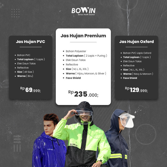 Bowin Jas Hujan 3D Cutting - Anti Bakteri & Windproof