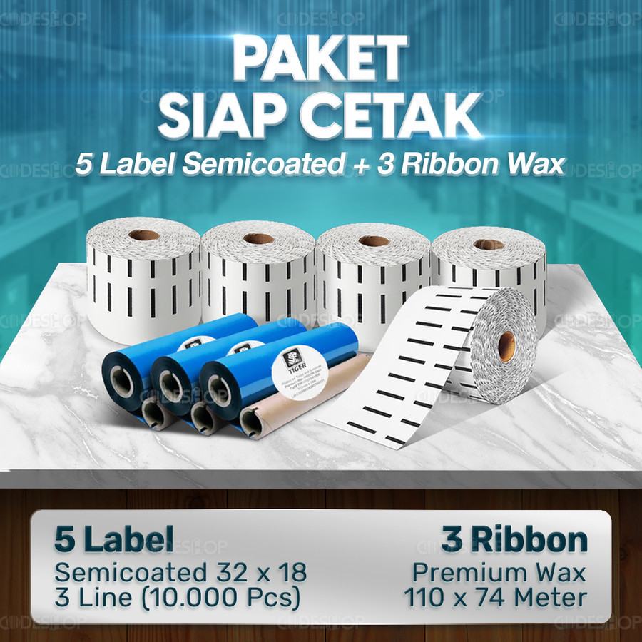 

Paket Sticker Label Siap Cetak | 5 Label Semicoated 32x18 & 3 Ribbon Premium Wax 110x74 M