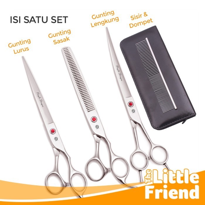 Gunting Grooming Anjing Kucing Set Lengkap Lengkung Lurus Sasak Sisir