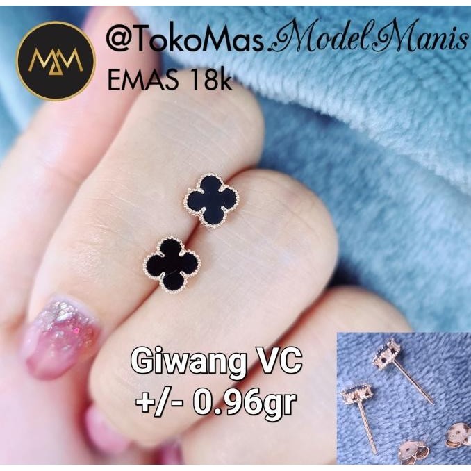 TERBARU ANTING TUSUK ITALY GIWANG VAN CLEEF HITAM PUTIH PINK EMAS ROSEGOLD 750 