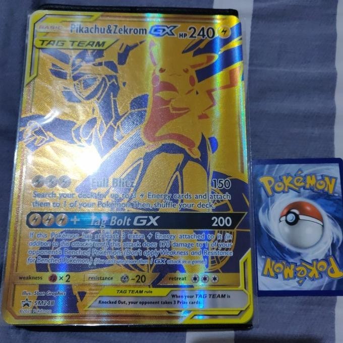 KARTU POKEMON TCG EN PR SM248 PIKACHU & ZEKROM GX TAG TEAM GOLD JUMBO TERBATAS