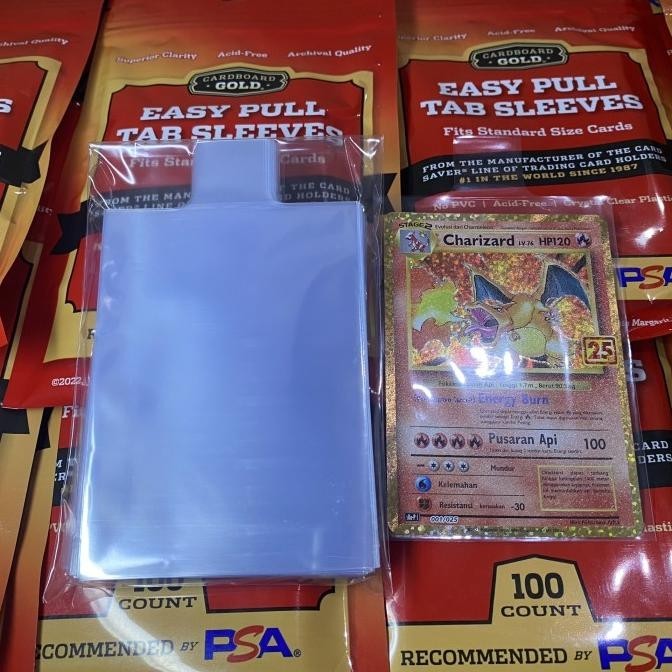 CARDBOARD GOLD EASY PULL TAB CARD SLEEVES SLEEVE CLEAR FOR TOP LOADER  TERBATAS