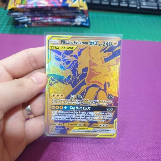 KARTU POKEMON ENGLISH - PIKACHU ZEKROM GX GOLD HEMAT