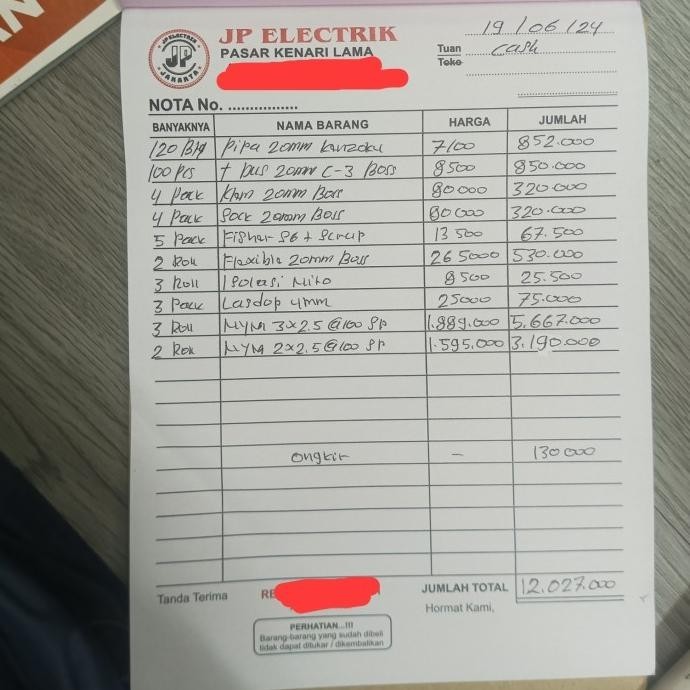 

Nota khusus Pembelian Pipa dll