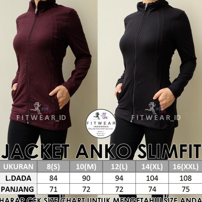 Jaket olahraga wanita (Fitness, Yoga, Zumba) Anko slimfit jacket [Blk]