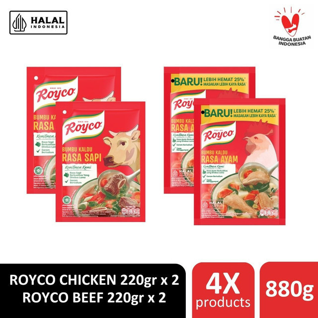 

Buy 2 Royco Bumbu Kaldu Ayam 220 gram + 2 Royco Bumbu Kaldu Sapi 220 gram