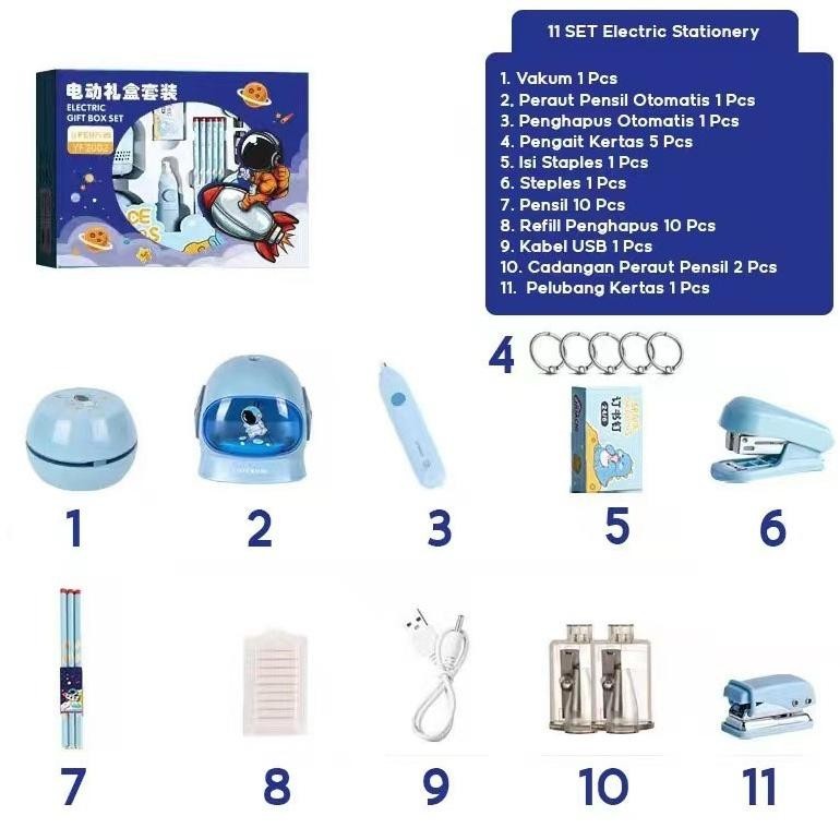 

11 in 1 Alat Tulis /Elektrik Rautan Penghapus Vacuum Pensil Anak Alat Perkakas Belajar Anak Perempuan Kado Electric Stationery Set