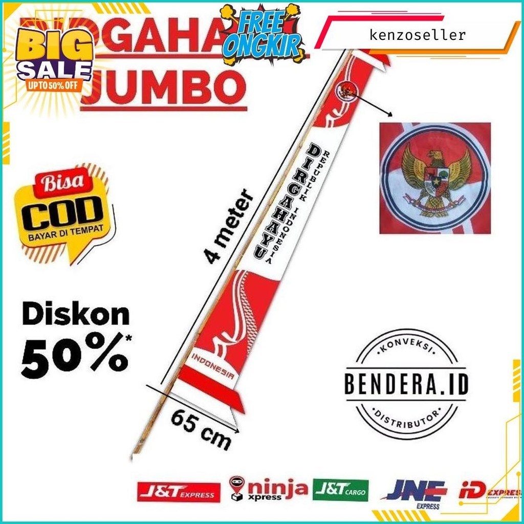 BENDERA UMBUL UMBUL DIRGAHAYU JUMBO UKURAN 4 METER GRATIS ONGKIR