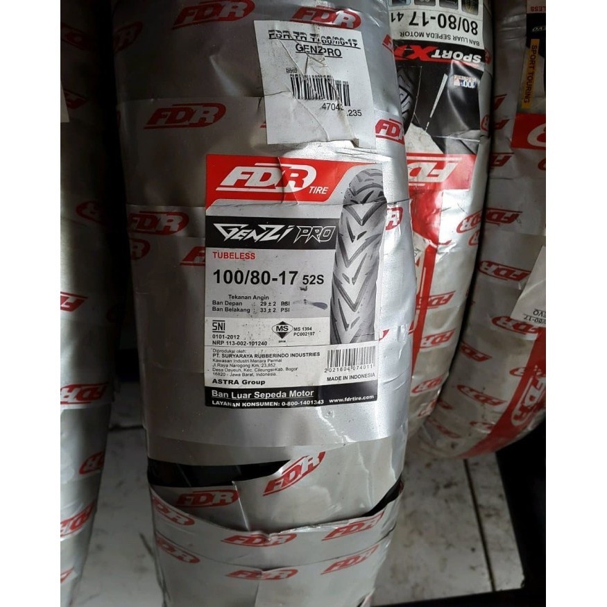 BAN LUAR FDR MOTOR VIXION RODA DEPAN 100/80-17 GENZI (TL)