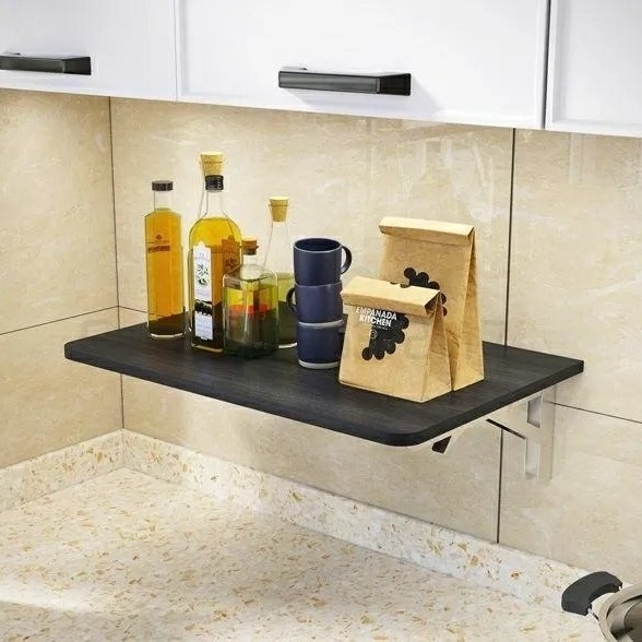 Rak dinding gantung ambalan kayu bracket besi meja lipat - Hitam