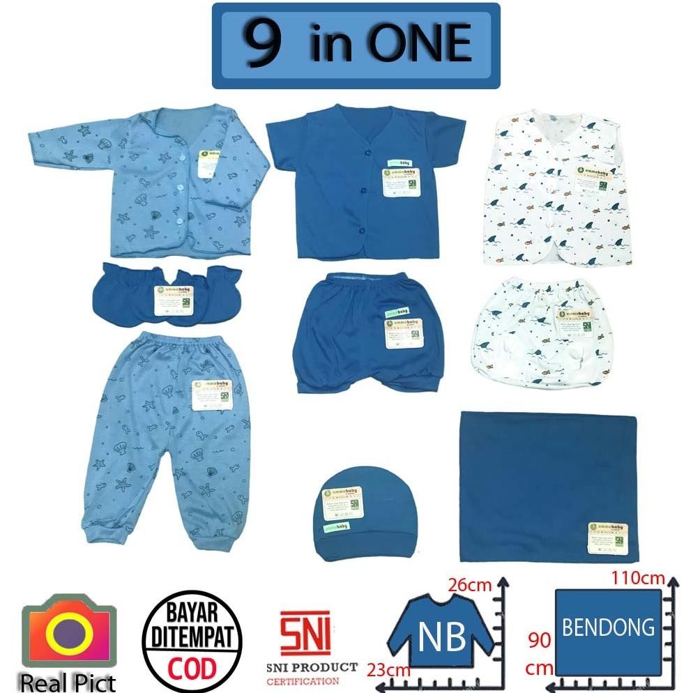 Best Promo 9 In1  Baju Bayi Set Kado Pakaian Bayi Baru Lahir Lengkap Topi Bedong Sarung Tangan Dan S