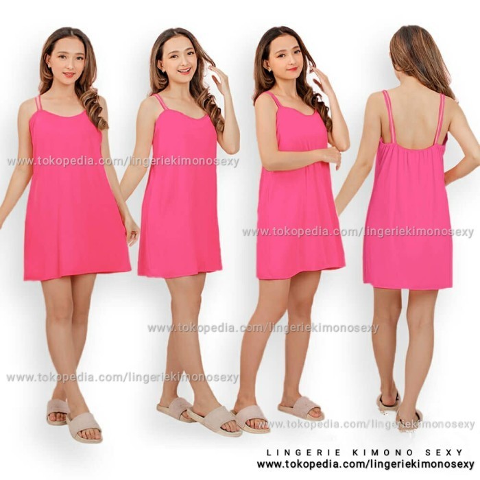 Miliki Segera Lingerie Sexy Baju Tidur Wanita Dewasa Mini Dress Daster Spandex Pink Zi6