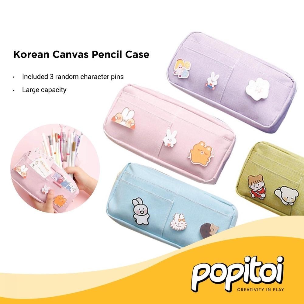 

Best Seller Korean Canvas Large Capacity Pencil Case Kotak Pensil Kanvas Besar Warna Warni Viral