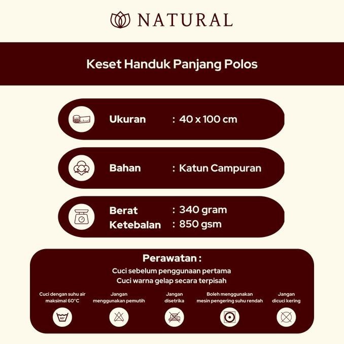 Keset Handuk Natural by Chalmer 40x100 cm Keset Panjang Polos Dapur