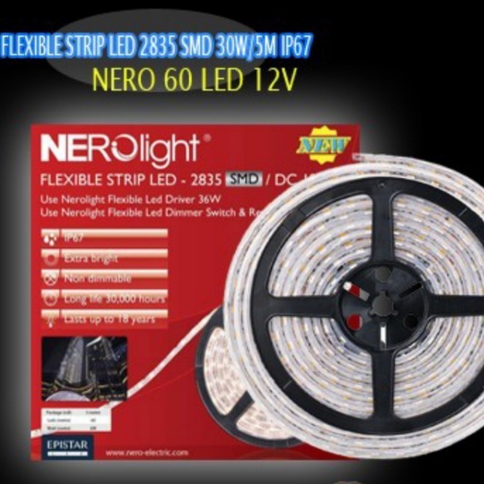 Nero Led Strip 2835 Smd/Dc12V -Ip67 30W/ 5M - Strip Light Led Lampu