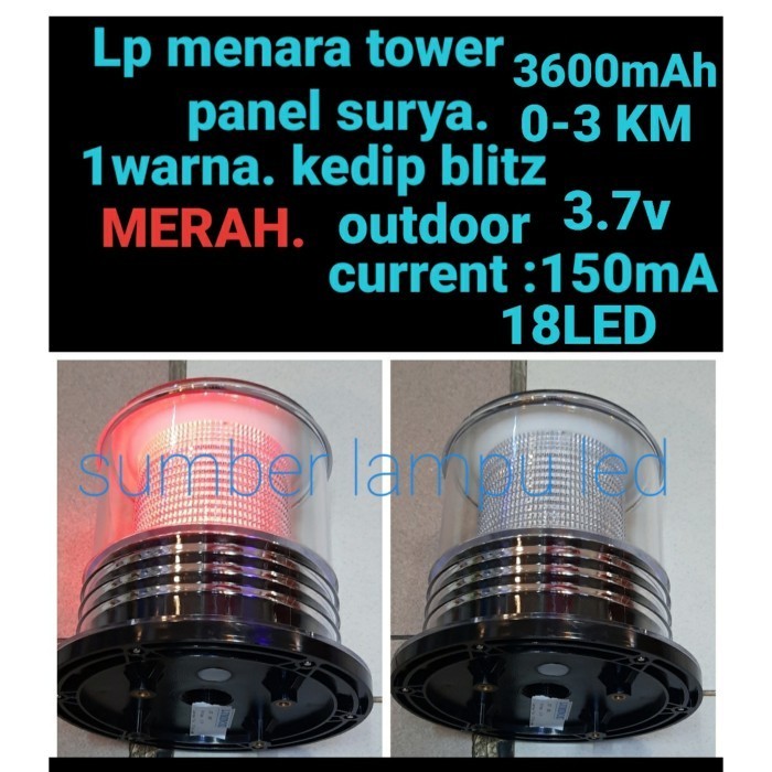 Lampu Menara Led Solar Panel 18Led Gedung Tower Led Kedip Blitz 1Warna Lampu