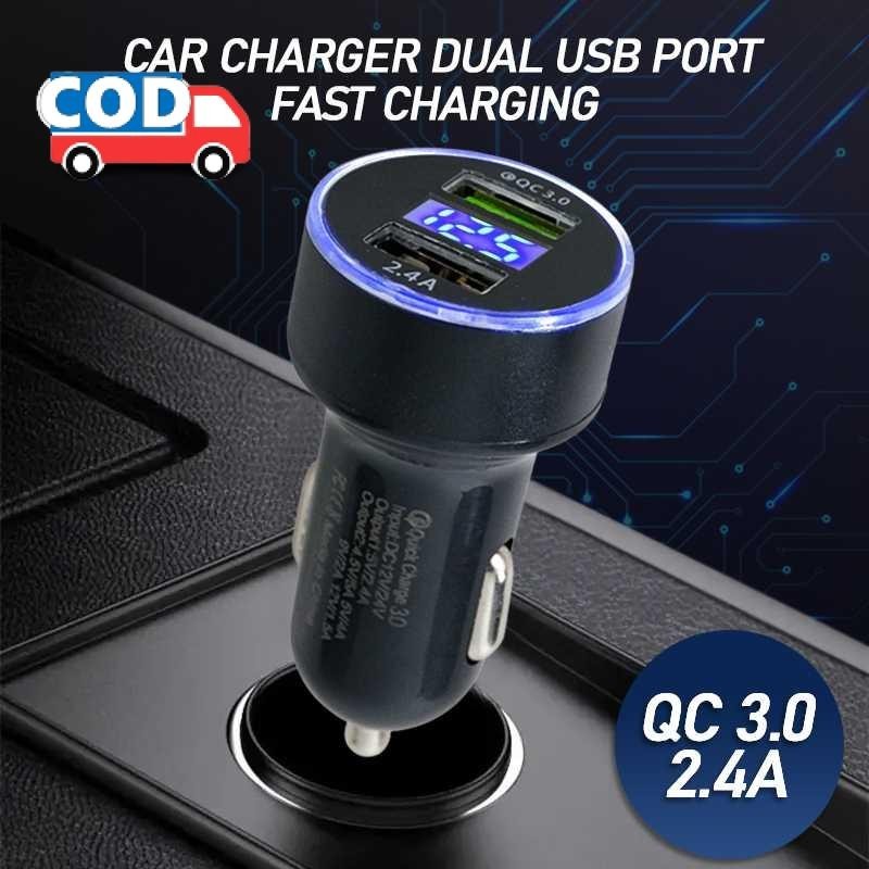 Charger Mobil Ganda USB Cepat Aman Car Dual Port Fast Charging QC 3.0 2.4A Hp Smartphone Elektronik