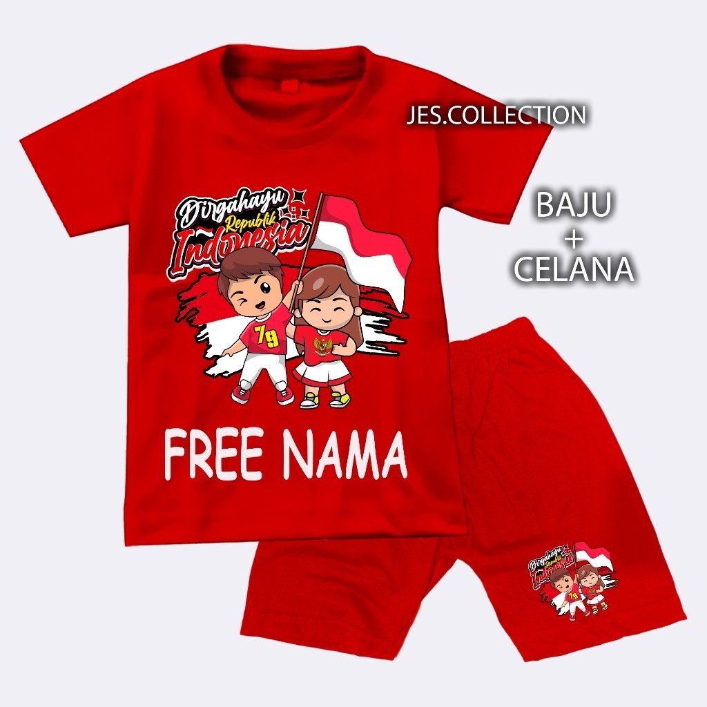 Baju 17 Agustus Anak 2024 Ke79 Setelan 17Agustusan Bayi Perempuan Laki Couple 1 Set Tshirt 17An Kids