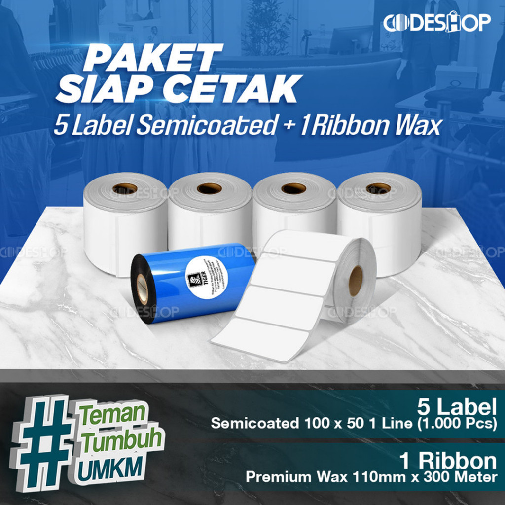 

Paket Sticker Label Siap Cetak | 5 Label Semicoated 100x50 & 1 Ribbon Premium Wax 110x300 M