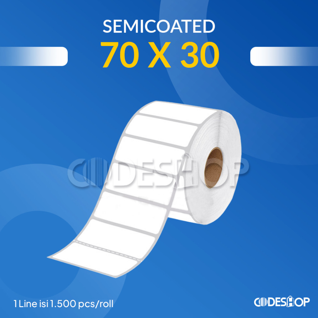 

Label Barcode SEMICOAT 70 X 30 mm Kertas Stiker E-Tiket 70X30 Isi 1500 pcs