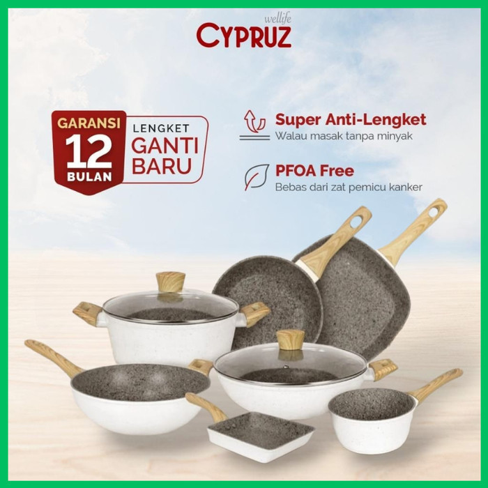 Cypruz Granite White Fry Pan Wok Pan Sauce Pan Wajan Anti Lengket