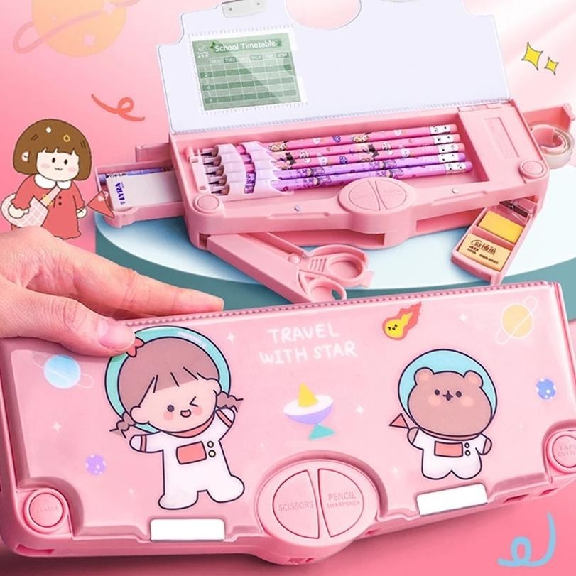 

ii-99 Kotak Pensil Plastik Besar Pelajar Kartun Kawaii Kotak Pensil Multifungsi Hadiah Anak-anak Kotak Pena Kotak Alat Tulis Perlengkapan Sekolah Murah