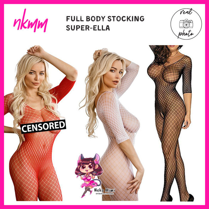 BERKUALITAS NKMM Body Stocking Fishnet Bodysuit Wanita Pria Lingerie Jala BST019