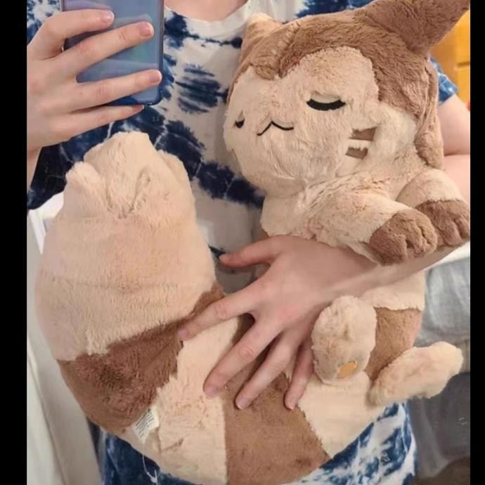 Pokemon Plush Sleeping Furret Fluffy Neck Pillow Bantal Leher Boneka MS54