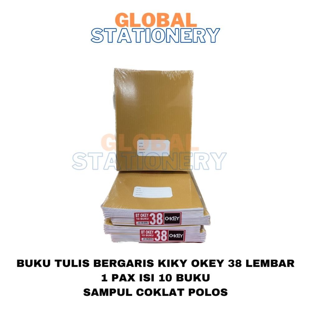 

100% Buku Tulis Bergaris Kiky Oakey Okey 38 Lembar Sampul Coklat Kraft Polos