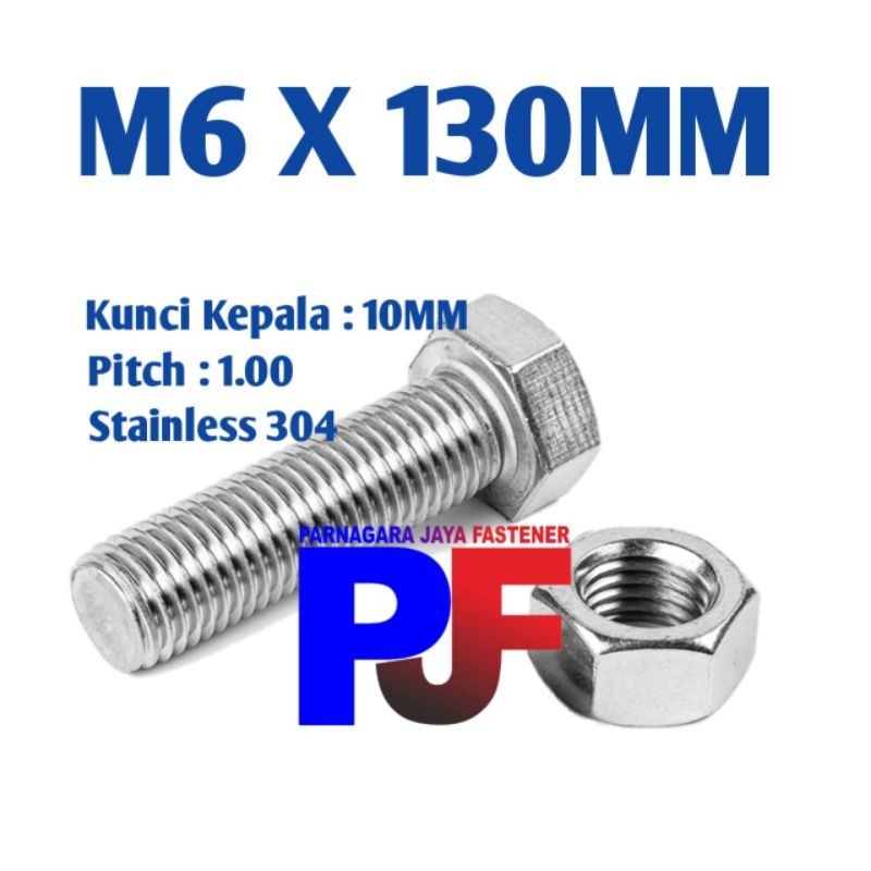 Mur Baut M6 x 130 mm Stainless / Bolt Nut Stainless Steel 304 M6 x 130 mm